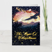 クリスマスの魔法 サンタのそり 夜空 箔シーズンカード (正面)
