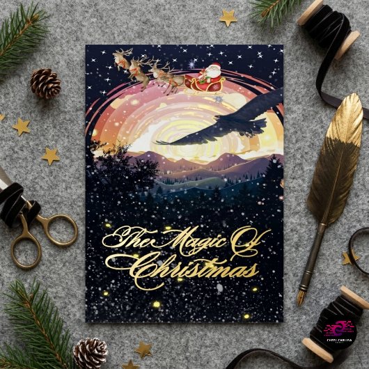 クリスマスの魔法 サンタのそり 夜空 箔シーズンカード