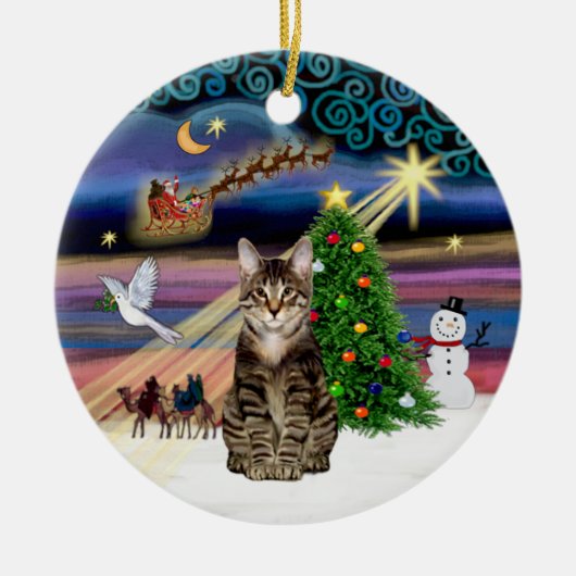 クリスマスの魔法 - トラ柄猫 セラミックオーナメント (正面)