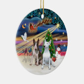 クリスマスの魔法 - ブルテリア(2匹) セラミックオーナメント (右)