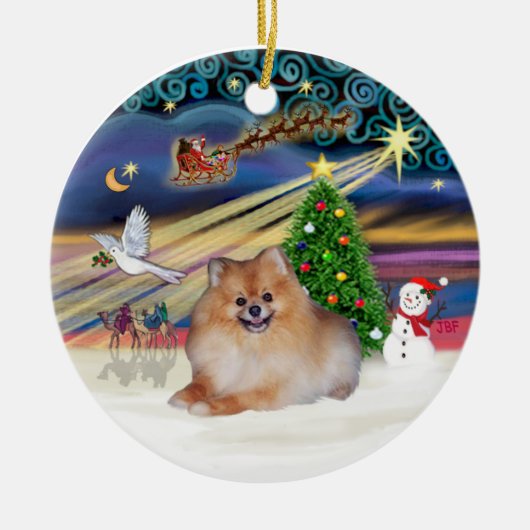 クリスマスの魔法 - ポメラニアン 4 セラミックオーナメント (正面)