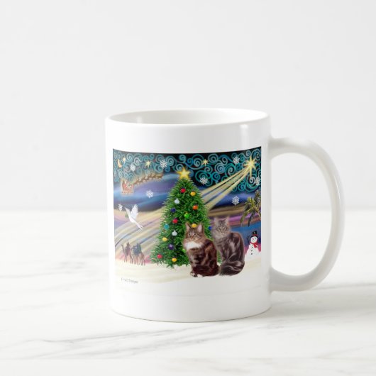 クリスマスの魔法 - 二匹のメインクーン コーヒーマグカップ (右)
