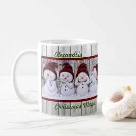 クリスマスの魔法 四人の可愛い雪だるま ハッピー・ホリデー コーヒーマグカップ