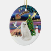 クリスマスの魔法 - 白いペルシャ猫 セラミックオーナメント (右)