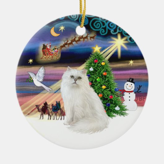 クリスマスの魔法 - 白いペルシャ猫 セラミックオーナメント (正面)