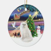クリスマスの魔法 - 白いペルシャ猫 セラミックオーナメント (左)