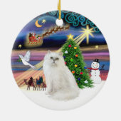 クリスマスの魔法 - 白いペルシャ猫 セラミックオーナメント (裏面)