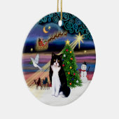 クリスマスの魔法 黒白猫 セラミックオーナメント (右)