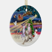 クリスマスの魔法 - 3匹のウィペット セラミックオーナメント (右)