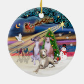 クリスマスの魔法 - 3匹のウィペット セラミックオーナメント (裏面)