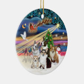 クリスマスの魔法 - 5匹のウェルシュコーギー セラミックオーナメント (右)