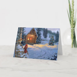 クリスマスの鳥が付いている雪の小屋 シーズンカード