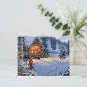 クリスマスの鳥が付いている雪の小屋 シーズンポストカード (スタンド正面)