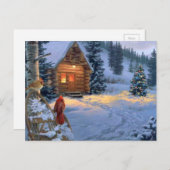 クリスマスの鳥が付いている雪の小屋 シーズンポストカード (正面/裏面)