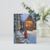 クリスマスの鳥が付いている雪の小屋 シーズンポストカード (スタンド正面)