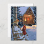 クリスマスの鳥が付いている雪の小屋 シーズンポストカード (正面/裏面)