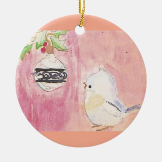 クリスマスの鳥とオーナメント セラミックオーナメント (正面)