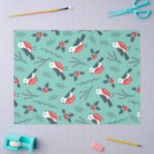 クリスマスの鳥と冬の葉のパターン 薄葉紙 (クラフト)