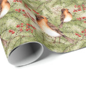 クリスマスの鳥と松の枝と果実 ラッピングペーパー (ロールコーナー)