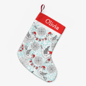 クリスマスの鳥のモノグラム スモールクリスマスストッキング (正面 (吊り時))
