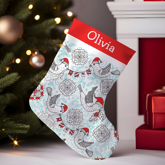 クリスマスの鳥のモノグラム スモールクリスマスストッキング