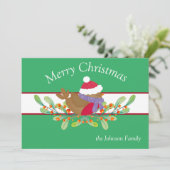 クリスマスの鳥の枝の上のフラットホリデーカード シーズンカード (スタンド正面)