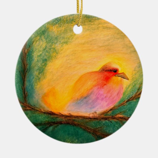 クリスマスの鳥の陶器オーナメント セラミックオーナメント (正面)