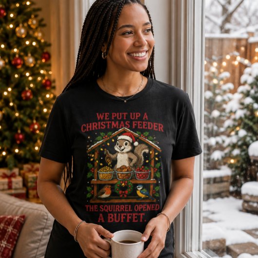 クリスマスの鳥の餌台リスビュッフェTシャツ Tシャツ