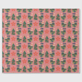 クリスマスの鳩と木の模様 ラッピングペーパー (フラット)