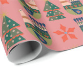 クリスマスの鳩と木の模様 ラッピングペーパー (ロールコーナー)