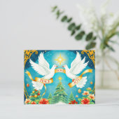 クリスマスの鳩、クリスマスツリー、愛、平和、喜び ポストカード (スタンド正面)