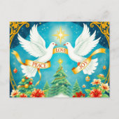 クリスマスの鳩、クリスマスツリー、愛、平和、喜び ポストカード (正面)