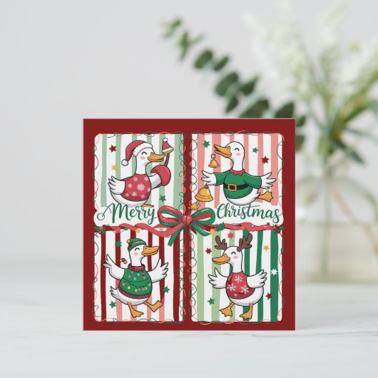 クリスマスの鴨 面白いホリデー動物 リンデブ ダック シーズンカード (スタンド正面)