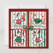 クリスマスの鴨 面白いホリデー動物 リンデブ ダック シーズンカード (正面)