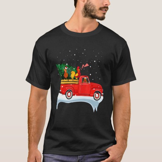 クリスマスの鶏の車 クリスマスのニワトリの服 Tシャツ (正面)