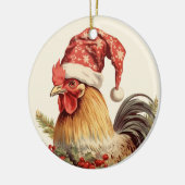 クリスマスの鶏を追加文字水色セラミック セラミックオーナメント (左)