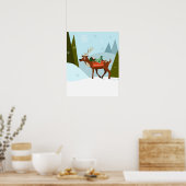 クリスマスの鹿とエルフが雪の山頂に立つ ポスター (キッチン)