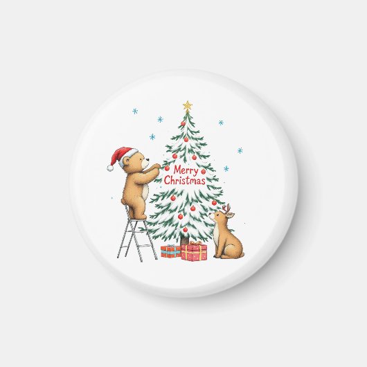 クリスマスの鹿とクマ マグネット (正面)
