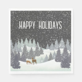 クリスマスの鹿と冬の松 スタンダードランチョンナプキン