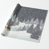 クリスマスの鹿と冬の松 ラッピングペーパー (アンロールド)