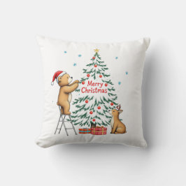 クリスマスの鹿と熊 クッション