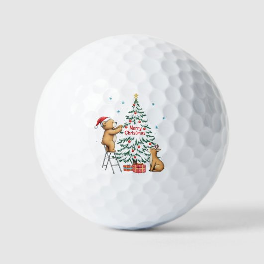 クリスマスの鹿と熊 ゴルフボール (正面)