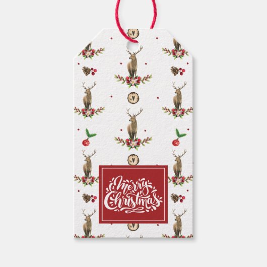 クリスマスの鹿のパタパーソナライズされたーン ギフトタグ (正面)