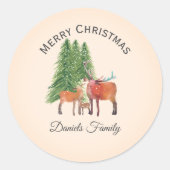 クリスマスの鹿の家族のカスタムデザイン ラウンドシール (正面)