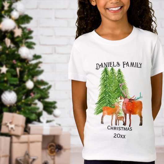 クリスマスの鹿の家族 Tシャツ