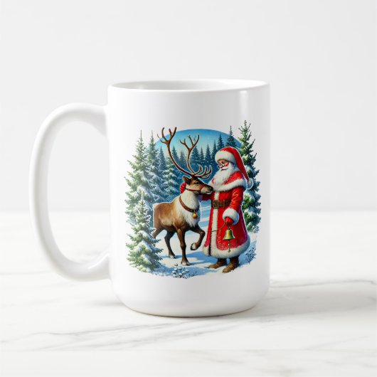 クリスマスの鹿サンタ+モノグラム コーヒーマグカップ (左)