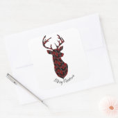 クリスマスの鹿市松模様に頭、赤と黒 スクエアシール (封筒)