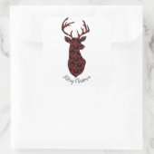 クリスマスの鹿市松模様に頭、赤と黒 スクエアシール (バッグ)