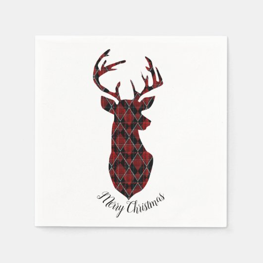 クリスマスの鹿市松模様に頭、赤と黒 スタンダードカクテルナプキン (正面)