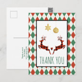 クリスマスの鹿2匹ジャンピング　ルースチックスタイル　サンキュー ポストカード (正面/裏面)
